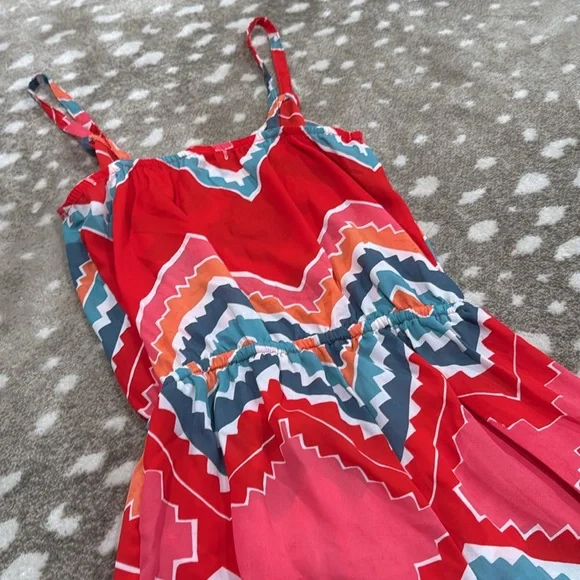 Eight sixty Colorful Zigzag Patterned Swim Cover Up Romper. Size S - Picture 6 of 7